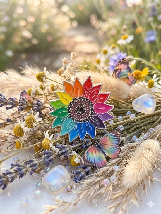 Jewelry - Rainbow Sunflower Enamel Pin - Multicolor Flower Pin